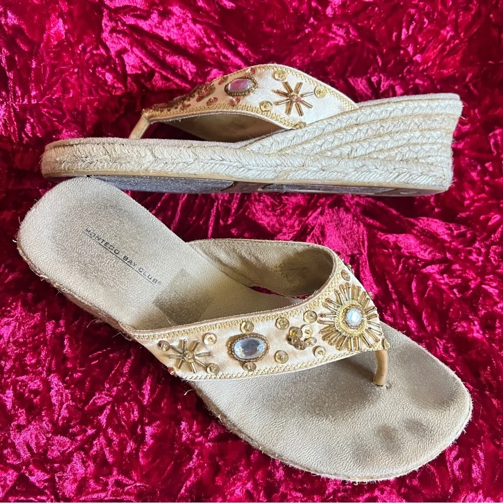 Vintage Montego Bay Club Beaded Espadrille Wedges - Picture 1 of 13